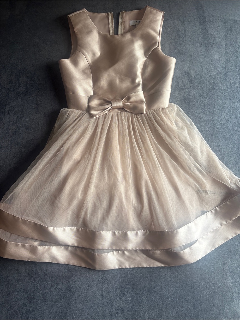 Speechless Champagne Satin & Tulle Bow Party Dress SZ 10
